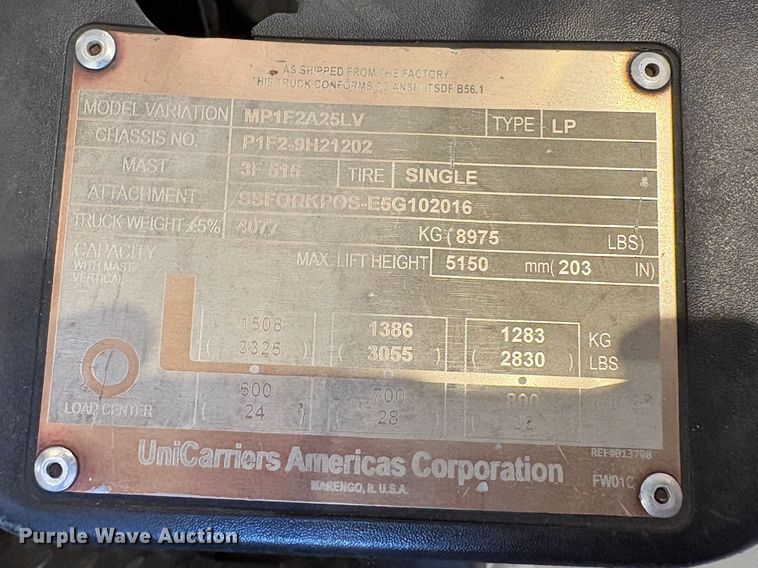 image for item EC8276 2016 UniCarriers PF50 forklift