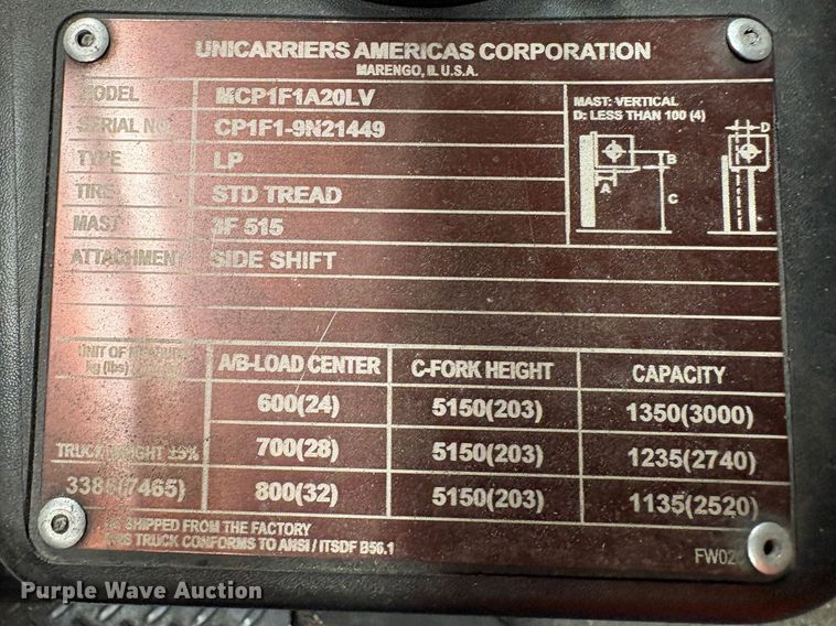 image for item EC8284 2017 UniCarriers CFS40 forklift