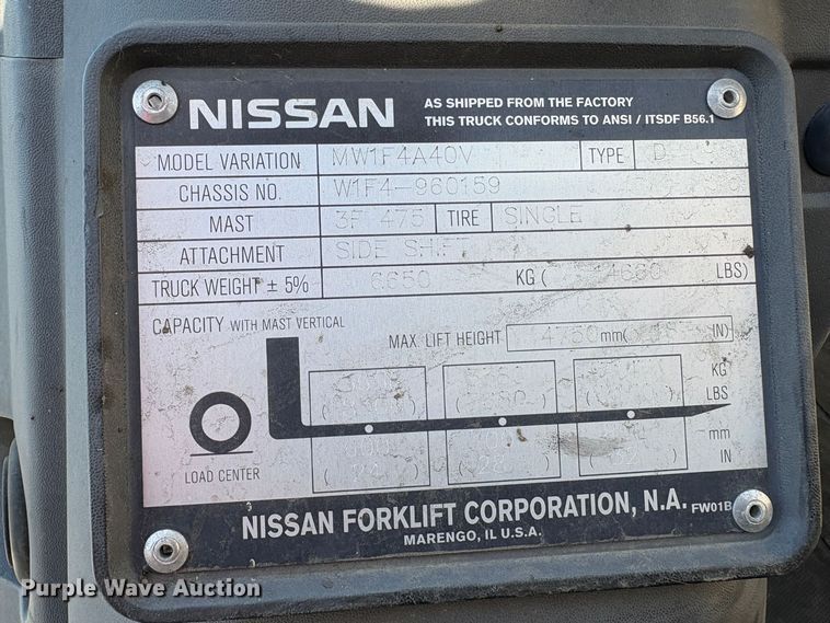 image for item EC8285 2011 Nissan PFD90Y forklift