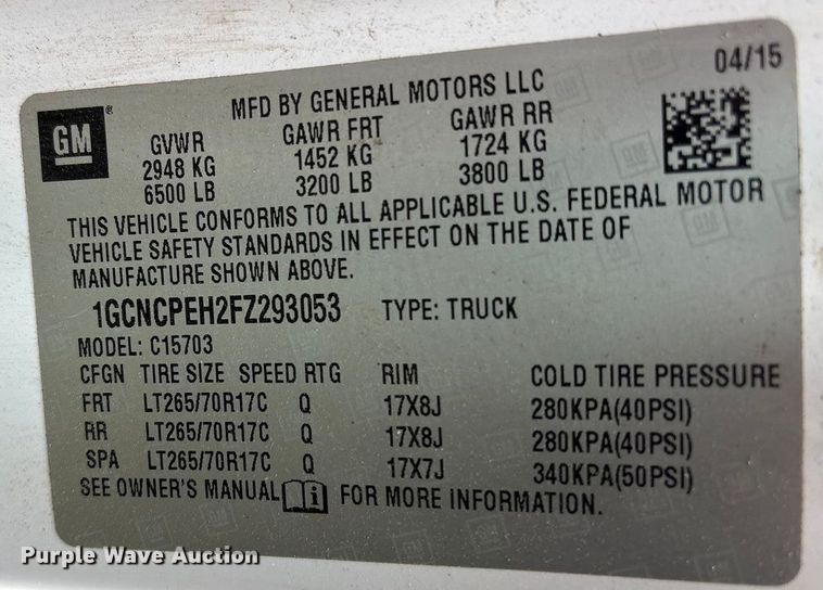 image for item EF1011 2015 Chevrolet Silverado 1500 pickup truck