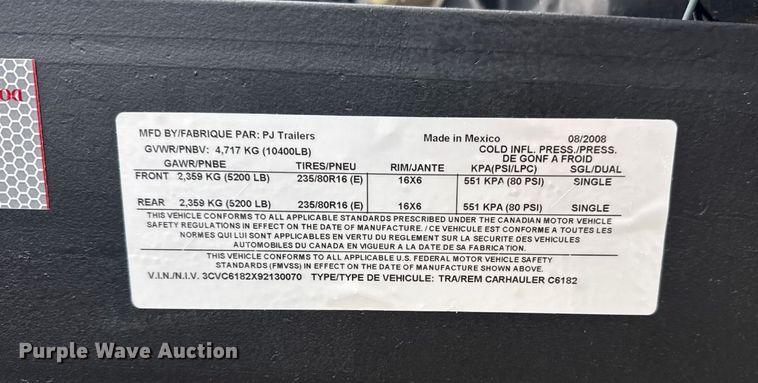 image for item EG1765 2008 PJ trailer  utility trailer