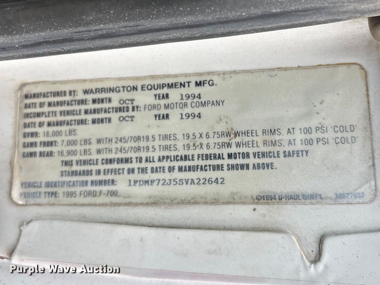 image for item EM5030 1995 Ford F700 box truck