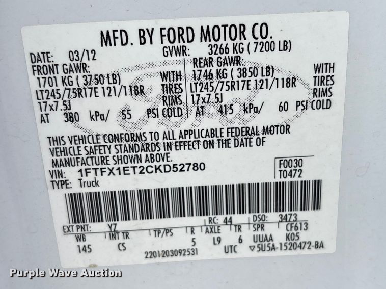 image for item EM5031 2012 Ford F150 Ext. Cab pickup truck