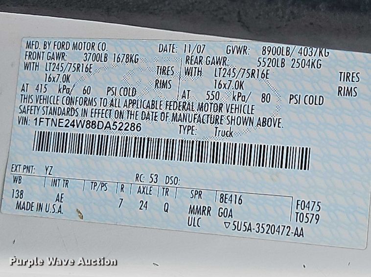 image for item EO7084 2008 Ford E250 van
