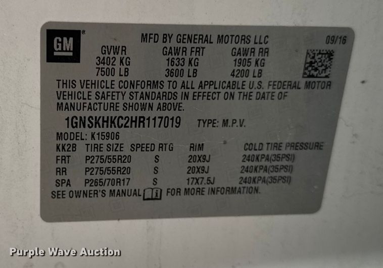 image for item ER0417 2017 Chevrolet Suburban SUV