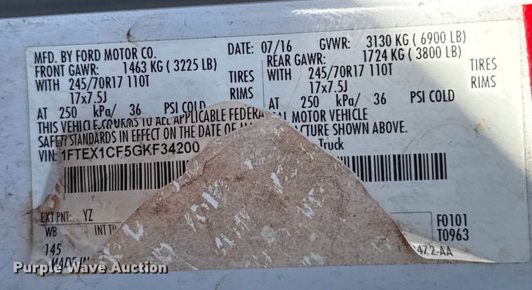 image for item ES5906 2016 Ford F150 XL Ext. Cab pickup truck