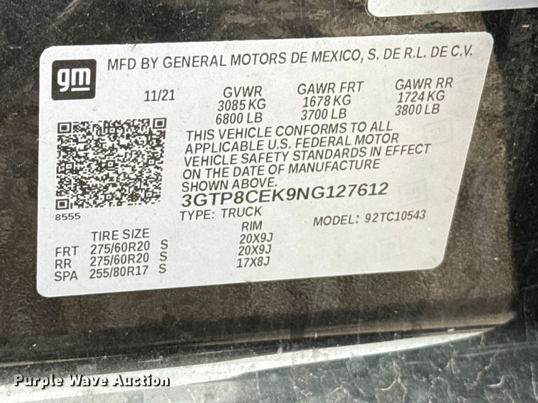 image for item ES5938 2022 GMC Sierra 1500 Crew Cab pickup truck