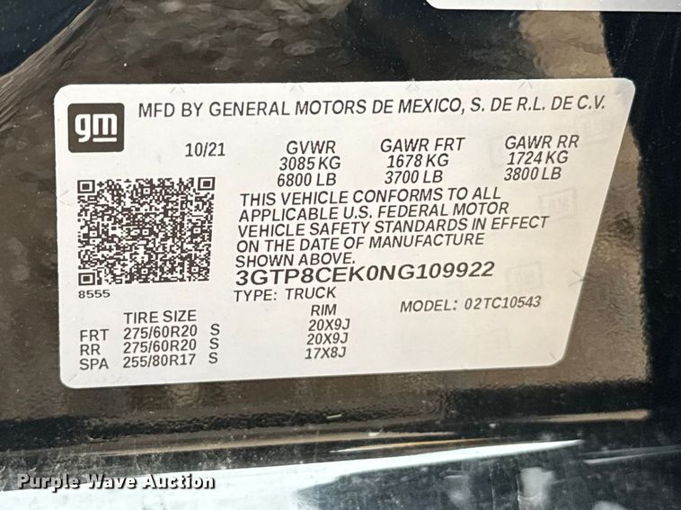 image for item ES5940 2022 GMC Sierra 1500 Crew Cab pickup truck