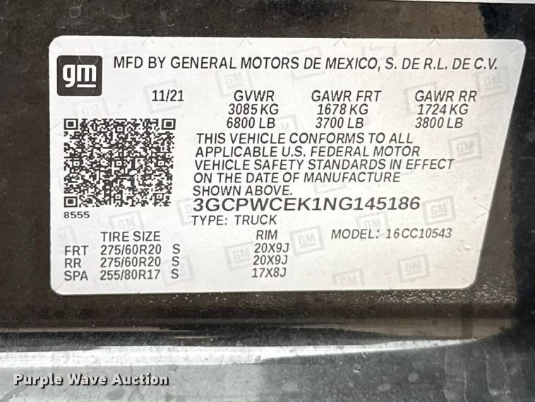 image for item ES5941 2022 Chevrolet Silverado 1500 Crew Cab pickup truck