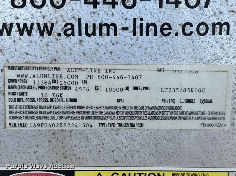 image for item ES5953 2008 Alum-Line drop deck equipment trailer