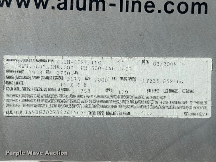 image for item ES5954 2008 Alum-Line equipment trailer