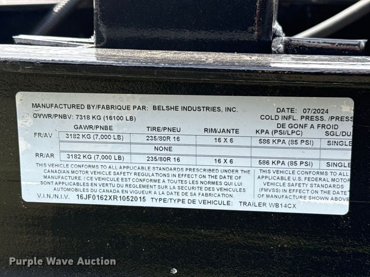 image for item ES5970 2024 Belshe WB14CX equipment trailer