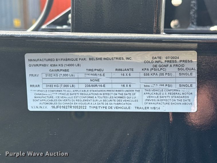 image for item ES5971 2024 Belshe WB14 equipment trailer