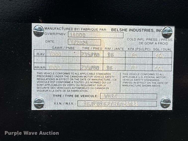 image for item ES5971 2024 Belshe WB14 equipment trailer