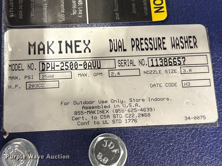 image for item ES8651 2021 Makinex DPW-2500-0AVU pressure washer