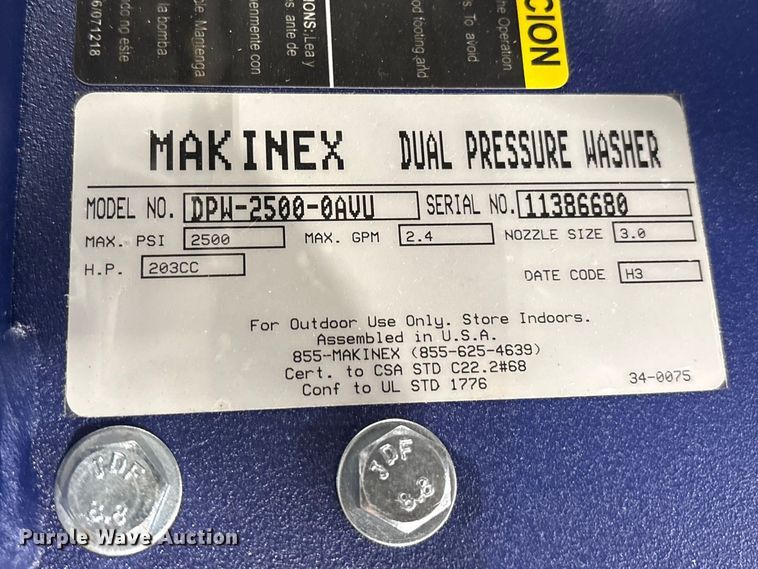 image for item ES8652 2021 Makinex DPW-2500-0AVU pressure washer