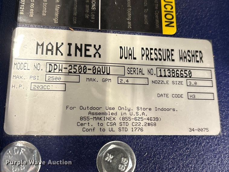 image for item ES8654 2021 Makinex DPW-2500-0AVU pressure washer