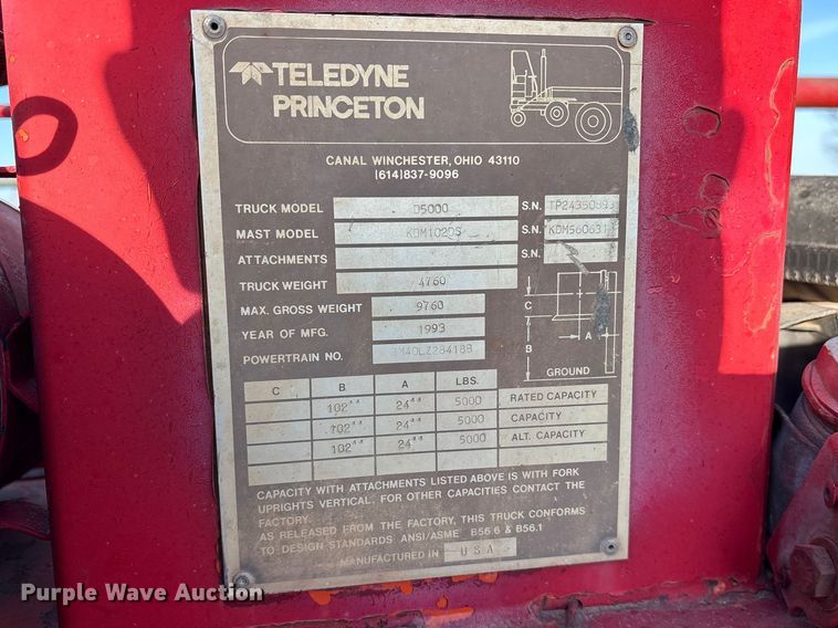 image for item ES8657 1993 Teledyne Princeton D5000 forklift