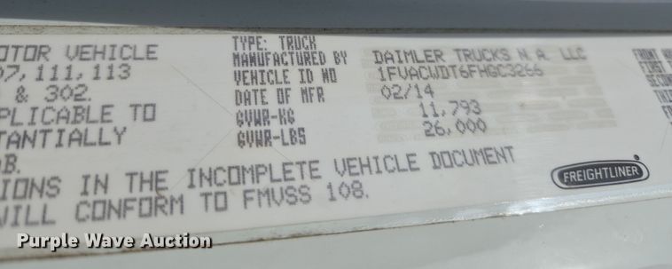 image for item ET1213 2015 Freightliner M2 box truck