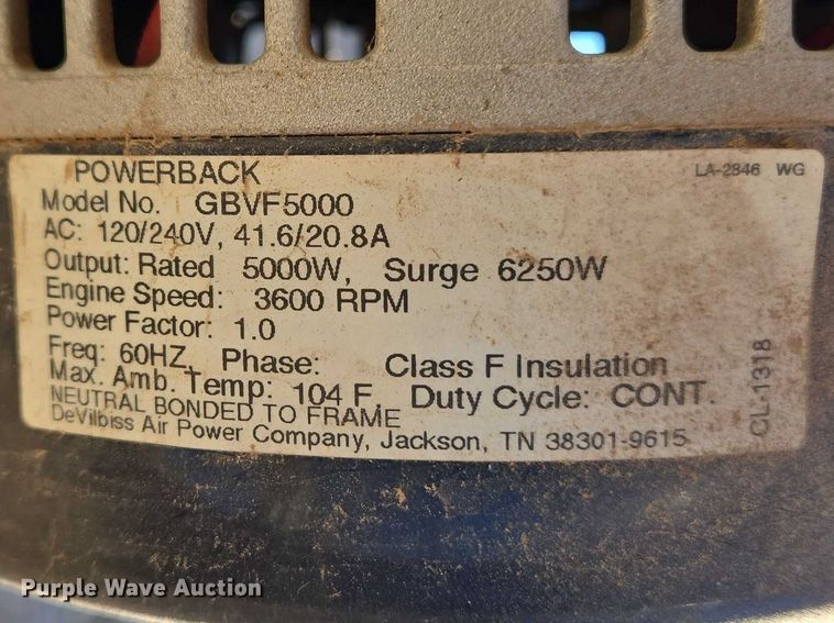 image for item ET1328 PowerBack GBVF5000 generator