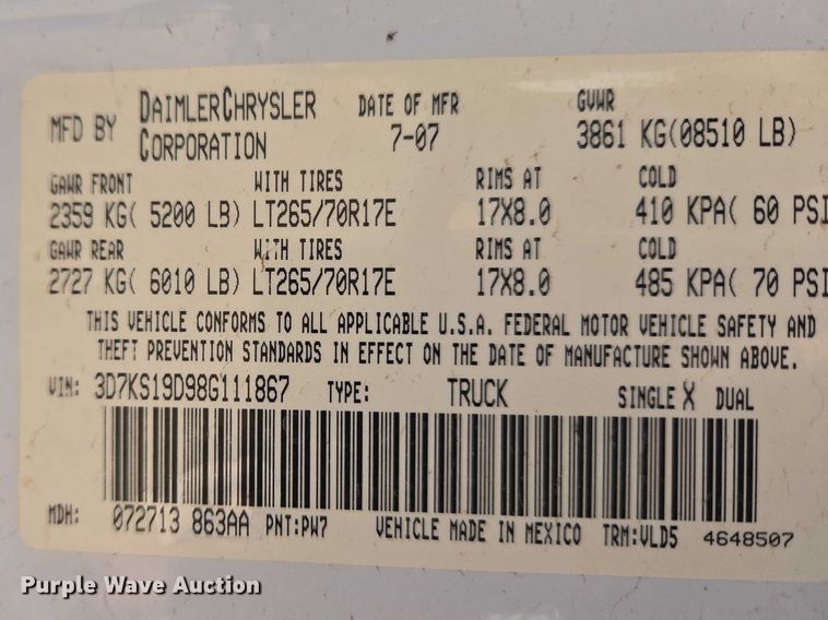 image for item ET1355 2008 Dodge Ram 2500 Crew Cab pickup truck