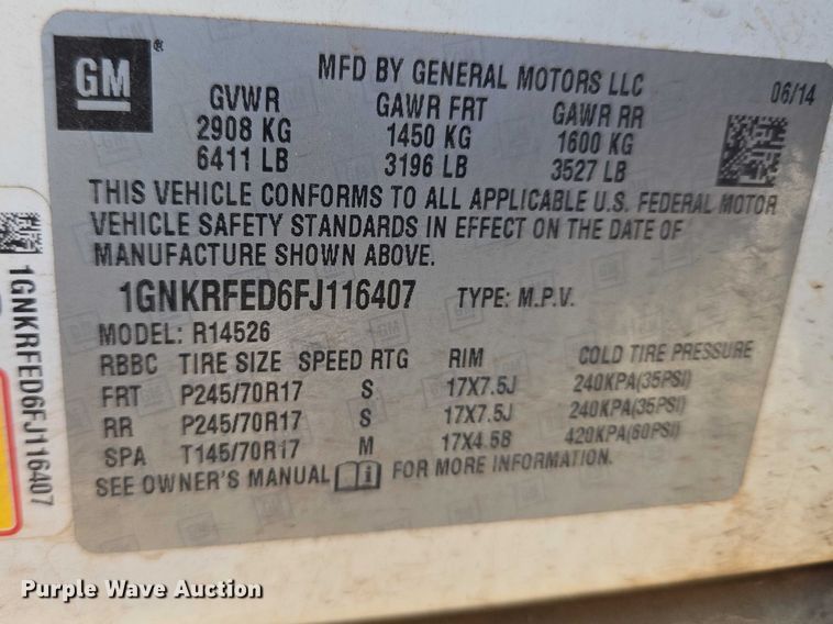 image for item ET1386 2015 Chevrolet Traverse SUV