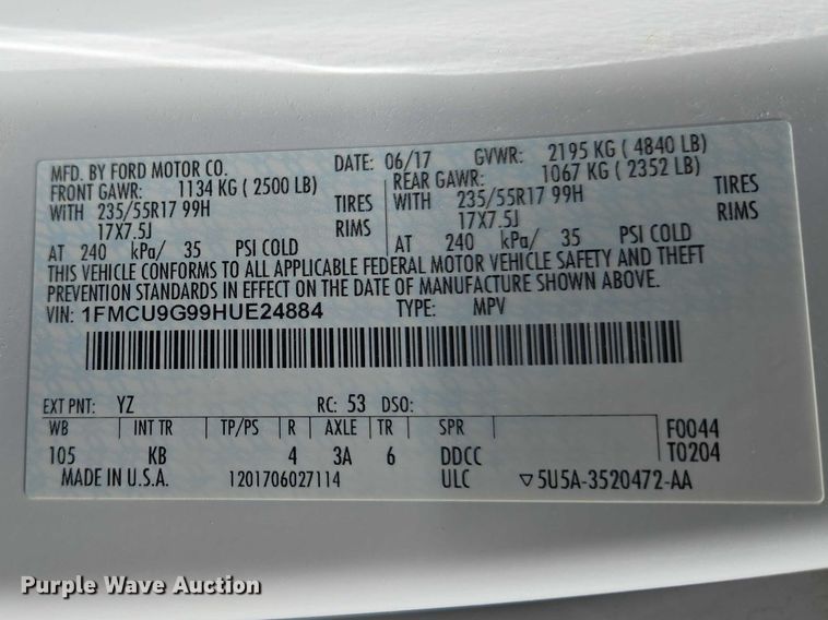 image for item ET1457 2017 Ford Escape SUV