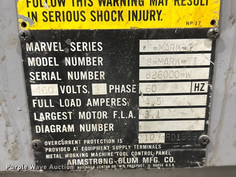 image for item ET1698 Armstrong Blum Marvel 8 Mark II vertical bandsaw