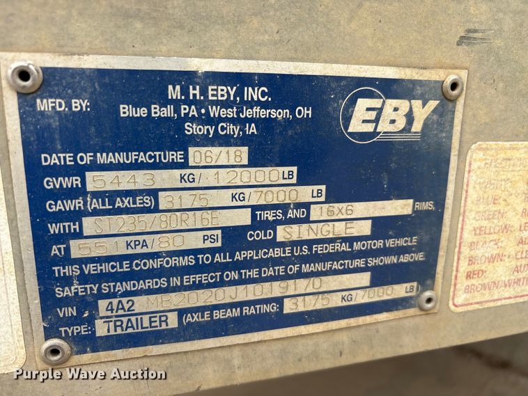 image for item EU0318 2018 M.H. Eby, Inc equipment trailer