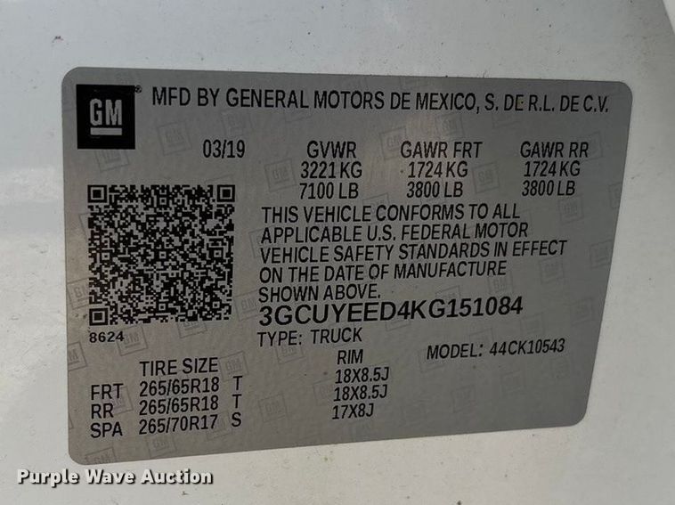 image for item EU4978 2019 Chevrolet Silverado 1500 Crew Cab pickup truck