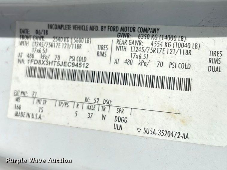 image for item EU4979 2018 Ford F350 Super Duty XL Ext. Cab utility bed pickup truck