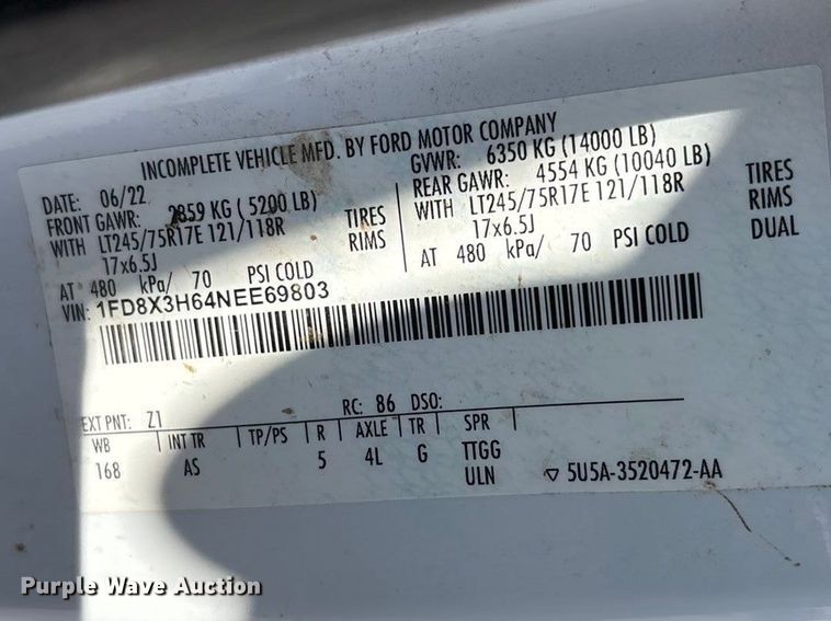 image for item EU4982 2022 Ford F-350 Ext. Cab utility bed pickup truck