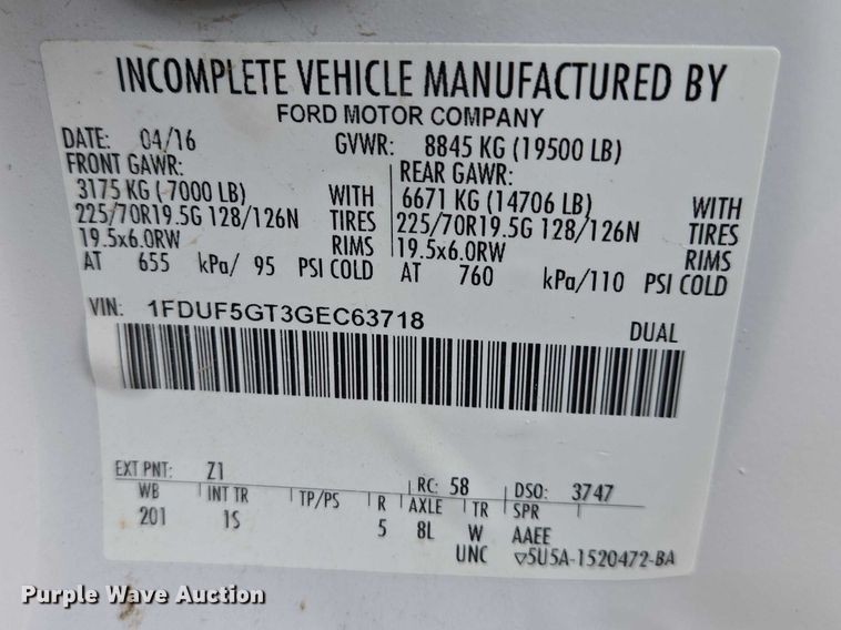 image for item EV5556 2016 Ford F550 Super Duty XL truck cab and chassis