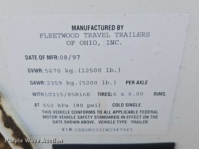 image for item EV5566 1998 Fleetwood Terry camper