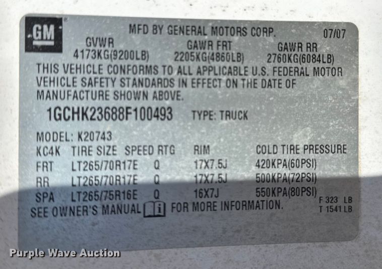 image for item FB0904 2008 Chevrolet Silverado 2500HD Crew Cab pickup truck