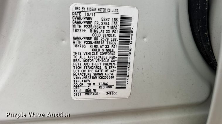 image for item FB0919 2012 Nissan Murano SUV