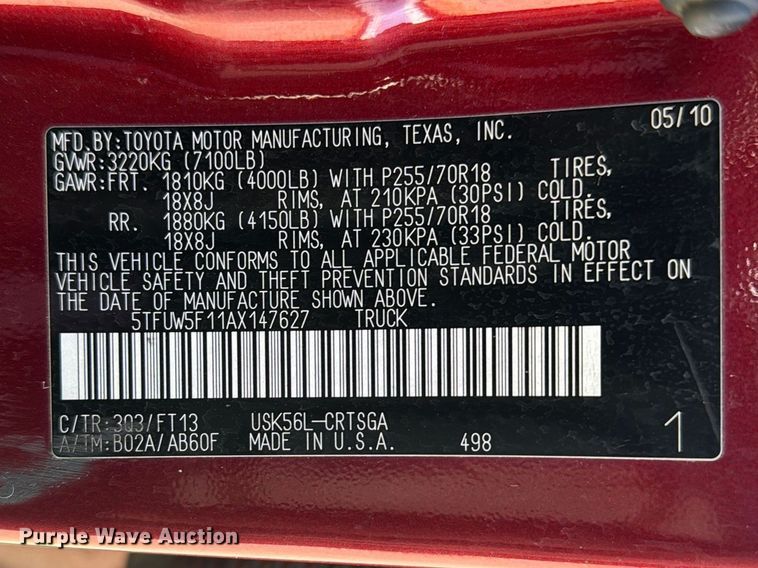 image for item FB0947 2010 Toyota Tundra Crew Cab pickup truck