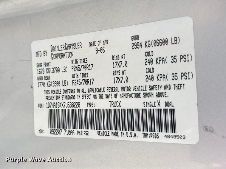 image for item FB0948 2007 Dodge Ram 1500 pickup truck