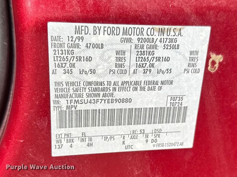 image for item FB0949 2000 Ford Excursion SUV