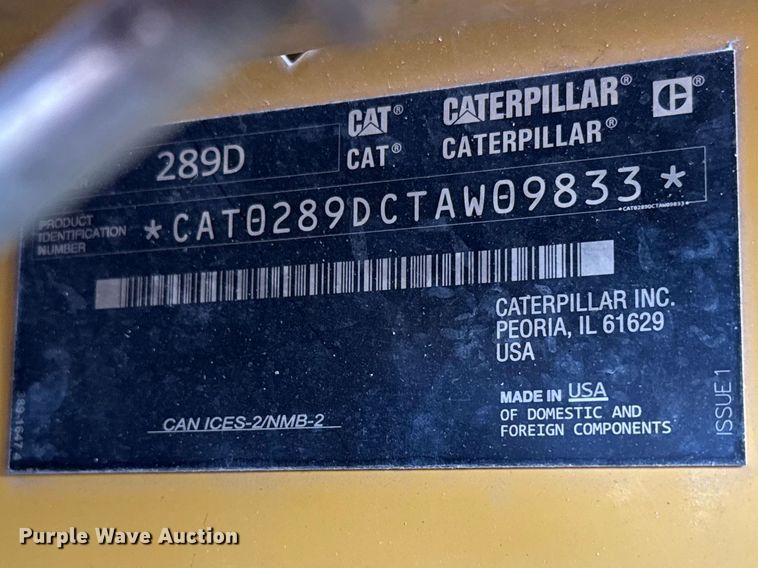 image for item FB0950 2018 Caterpillar 289D tracked skid steer loader