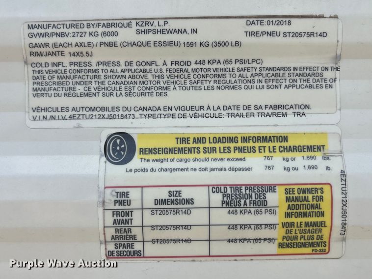 image for item FB3578 2018 Kz-rv  Sportsmen camper