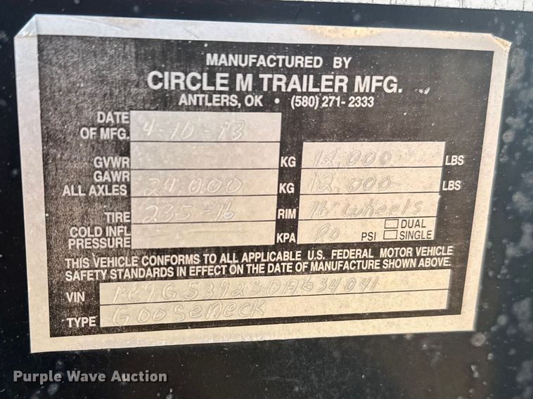 image for item FB6976 2013 Circle M equipment trailer
