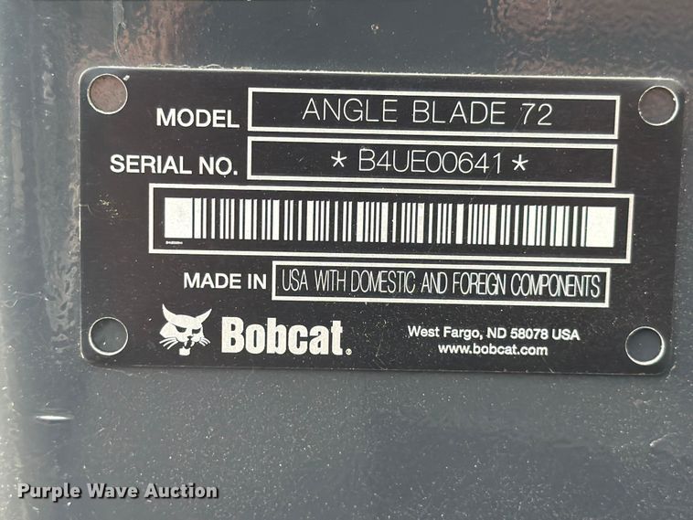 image for item FB8005 Bobcat Angle Blade 72 three point blade