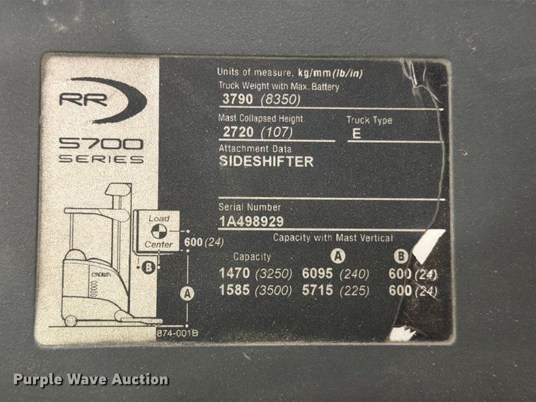 image for item FB8009 2017 Crown RR5725-35 reach truck