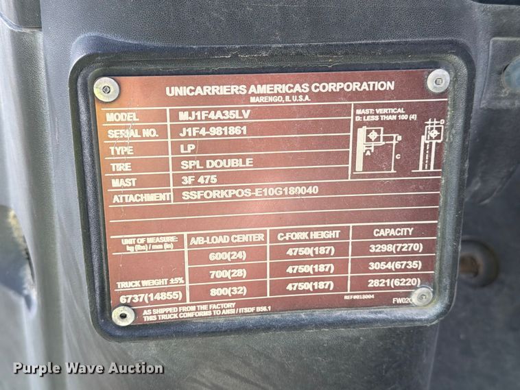 image for item FB8013 2018 UniCarriers PF80YLP forklift