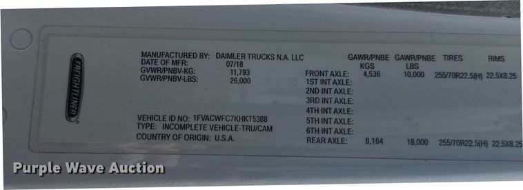 image for item FB9407 2019 Freightliner Business Class M2 rollback truck