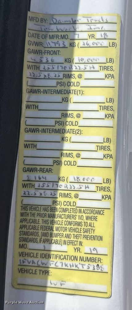 image for item FB9407 2019 Freightliner Business Class M2 rollback truck