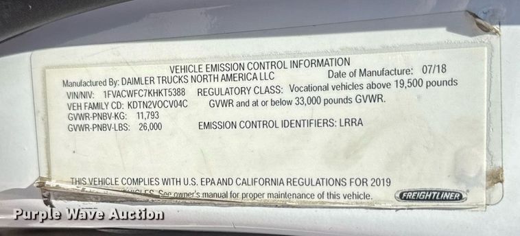 image for item FB9407 2019 Freightliner Business Class M2 rollback truck