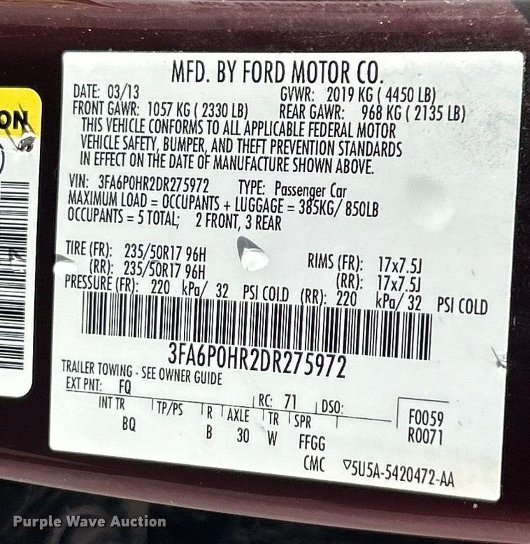 image for item FC5141 2013 Ford Fusion SE 