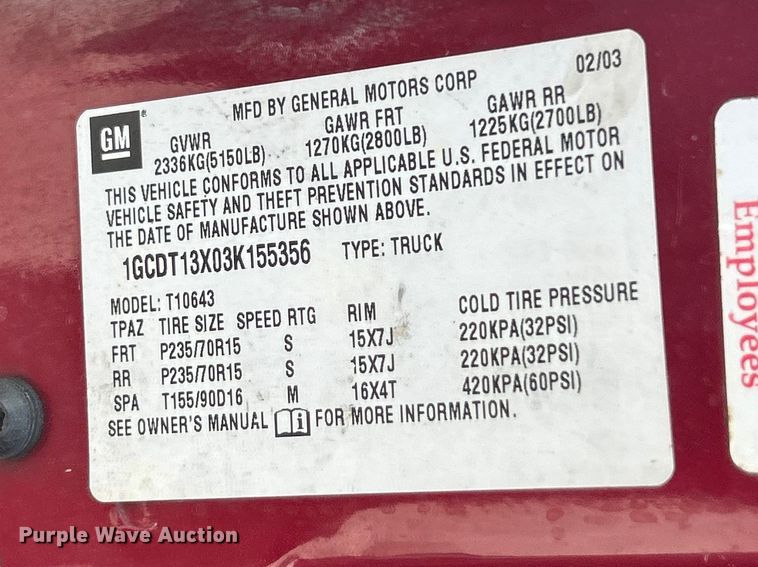 image for item FC5150 2003 Chevrolet S10 Crew Cab pickup truck